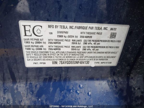 2022 TESLA MODEL Y — I19