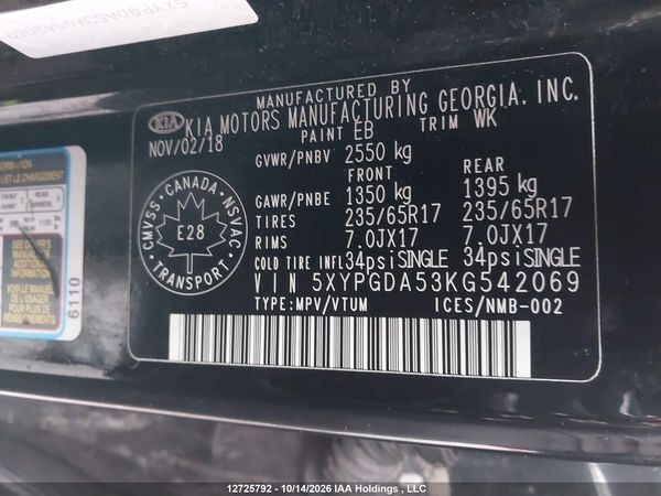 2019 KIA SORENTO 2.4L LX/3.3L LX — I18