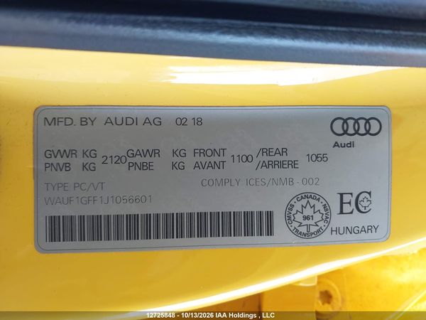 2018 AUDI S3 PRESTIGE — I9