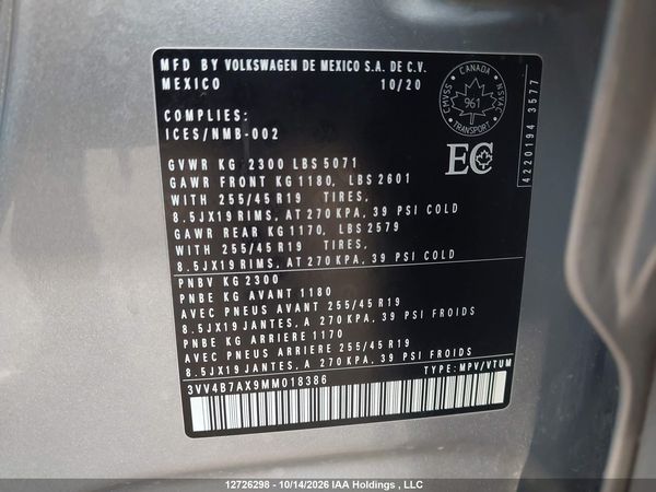 2021 VOLKSWAGEN TIGUAN HIGHLINE — I9
