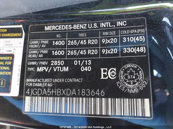 2013 MERCEDES-BENZ ML 350 4MATIC — I9