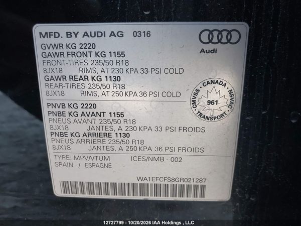 2016 AUDI Q3 2.0T KOMFORT — I9