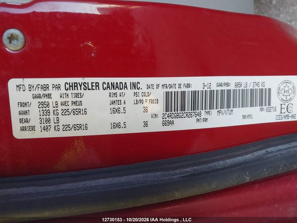 2012 DODGE GRAND CARAVAN SE/SXT — I9