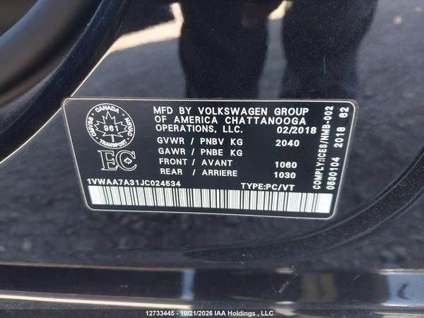 2018 VOLKSWAGEN PASSAT 2.0 TSI TRENDLINE+ — I9