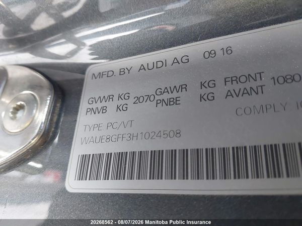 2017 AUDI A3 2.0T QUATTRO