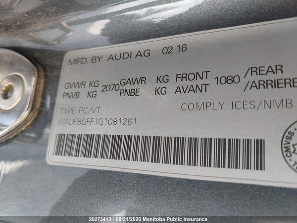 2016 AUDI A3 2.0T QUATTRO