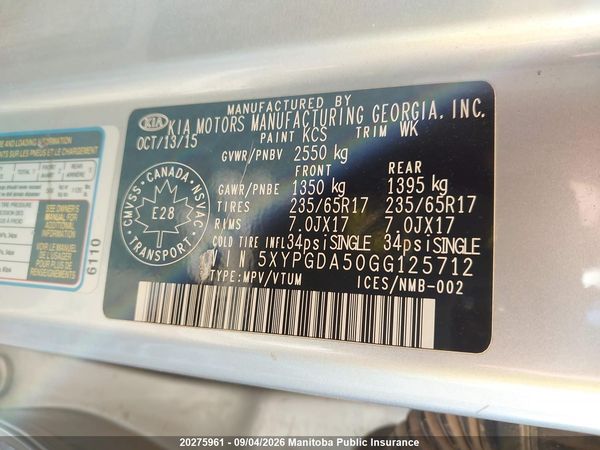 2016 KIA SORENTO LX V6