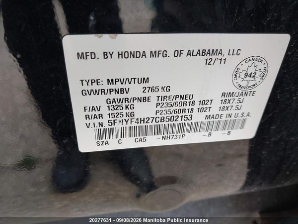 2012 HONDA PILOT LX