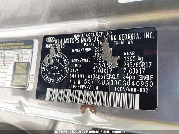 2016 KIA SORENTO LX — I9