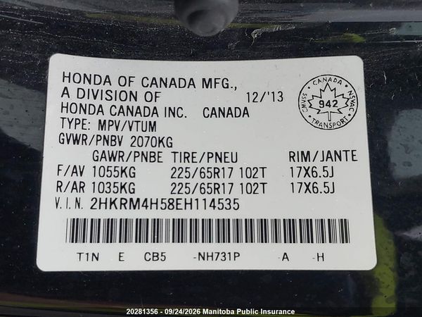 2014 HONDA CR-V EX — I8