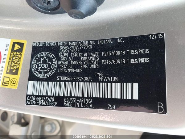 2016 TOYOTA HIGHLANDER LE/LE PLUS