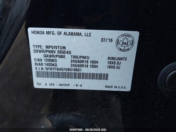 2016 HONDA PILOT EXL
