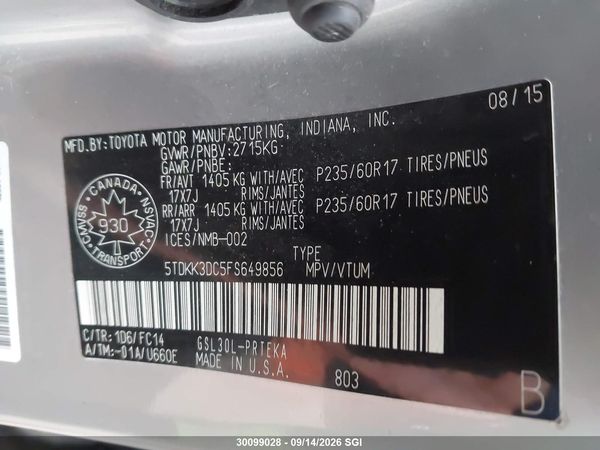 2015 TOYOTA SIENNA LE