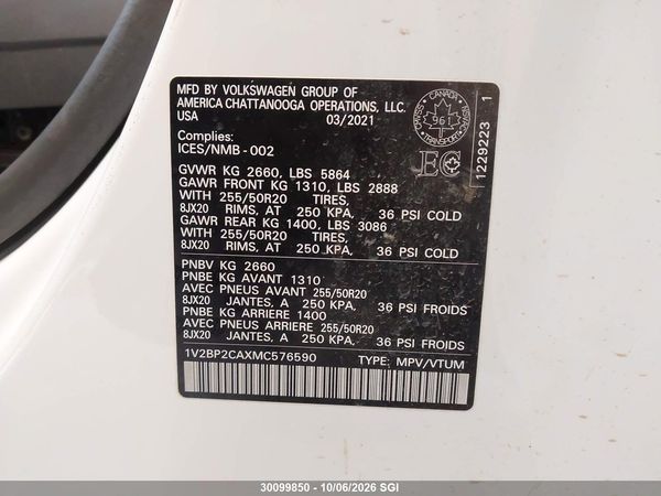 2021 VOLKSWAGEN ATLAS SEL — I9
