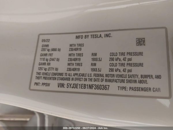 2022 TESLA MODEL 3