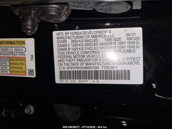 2021 HONDA PILOT AWD EX-L