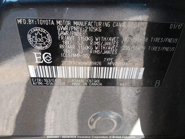 2017 TOYOTA RAV4 LIMITED/SE/PLATINUM — I9