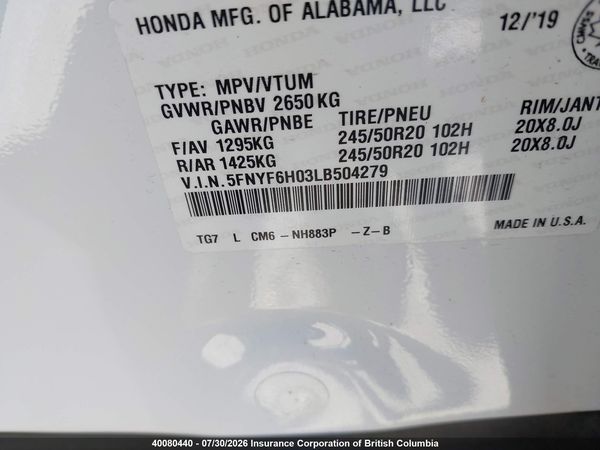 2020 HONDA PILOT ELITE