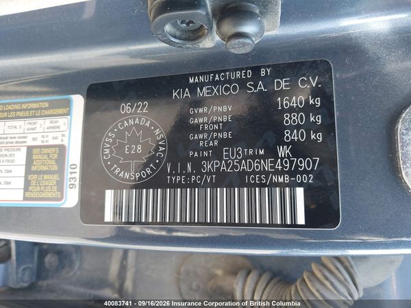 2022 KIA RIO LX PREMIUM/LX+ — I9