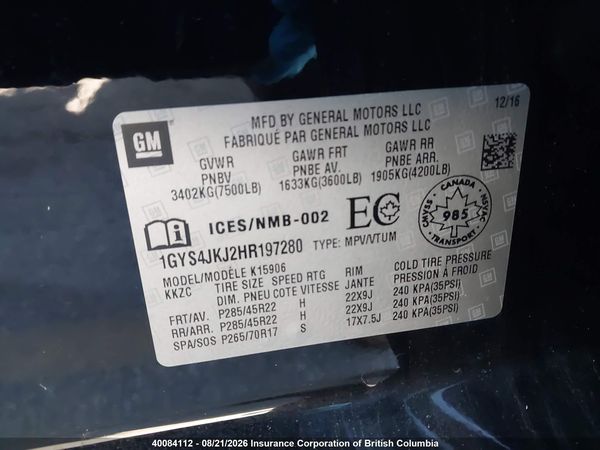2017 CADILLAC ESCALADE ESV PREMIUM LUXURY