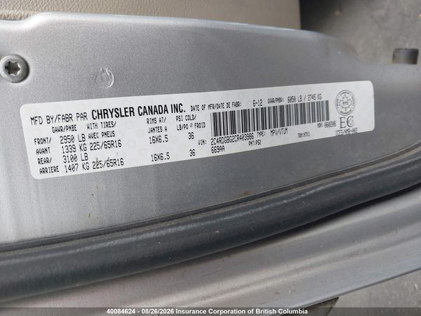 2012 DODGE GRAND CARAVAN SE — I9