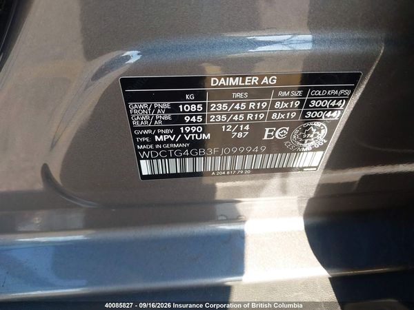 2015 MERCEDES-BENZ GLA 250 4MATIC — I9