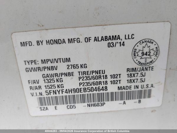 2014 HONDA PILOT TOURING