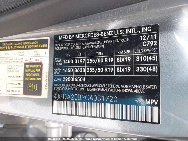 2012 MERCEDES-BENZ ML 350 BLUETEC 4MATIC
