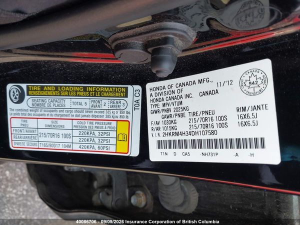 2013 HONDA CR-V LX — I9
