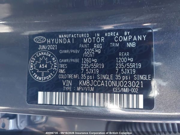 2022 HYUNDAI TUCSON LUXURY/ULTIMATE — I9