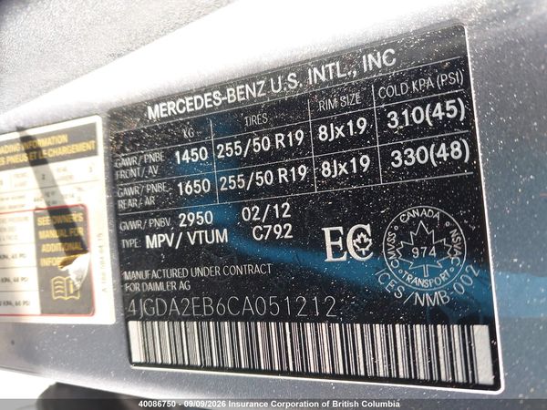 2012 MERCEDES-BENZ ML 350 BLUETEC 4MATIC