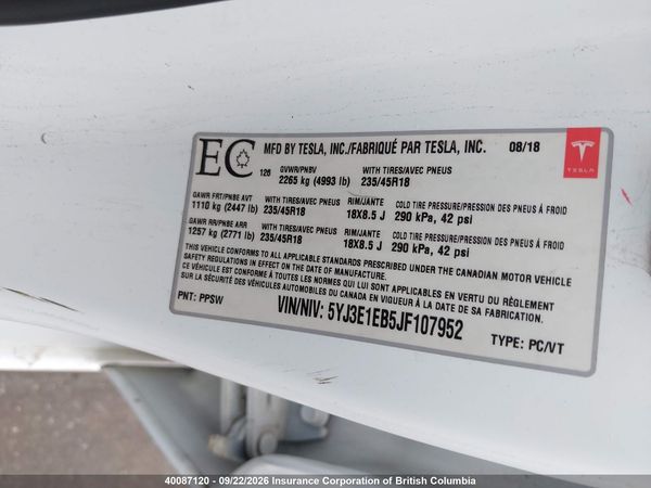 2018 TESLA MODEL 3 LONG RANGE/PERFORMANCE — I9
