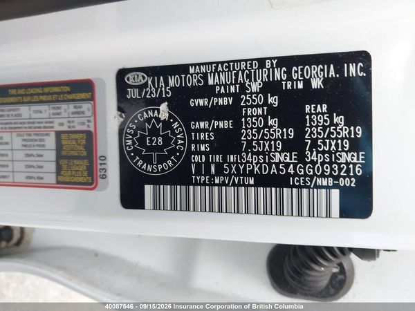 2016 KIA SORENTO SX/SX LIMITED — I9