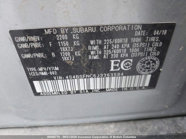 2018 SUBARU OUTBACK 3.6R LIMITED — I9