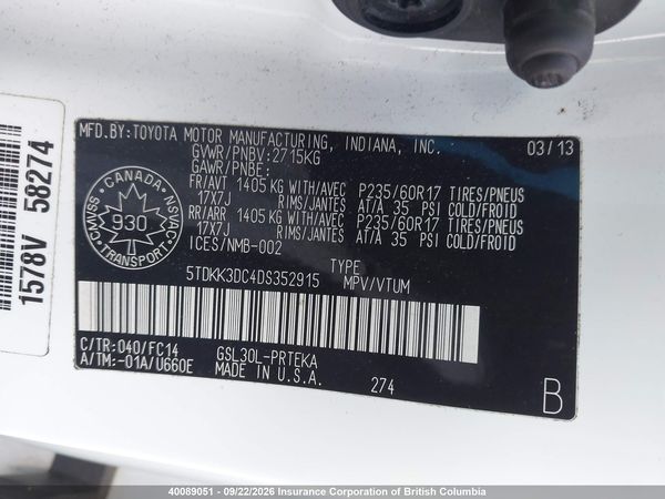 2013 TOYOTA SIENNA LE — I9