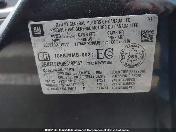 2014 CHEVROLET EQUINOX 1LT — I9