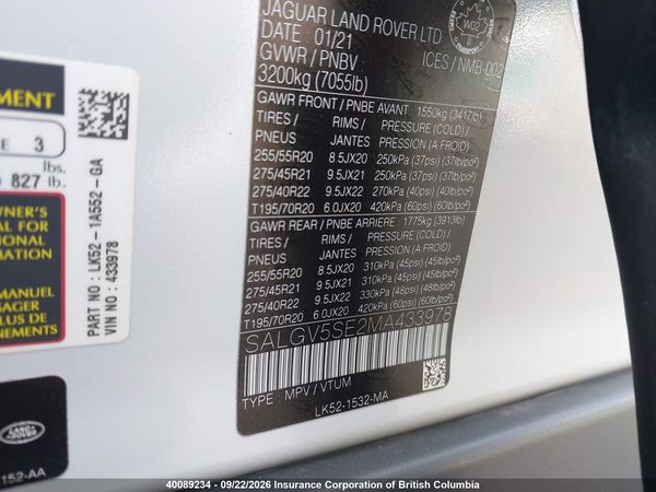 2021 LAND ROVER RANGE ROVER AUTOBIOGRAPHY — I9