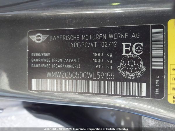 2012 MINI COOPER S COUNTRYMAN — I9