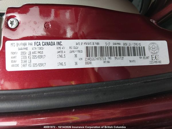 2017 DODGE GRAND CARAVAN SE — I9