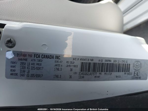 2018 DODGE GRAND CARAVAN SE — I9