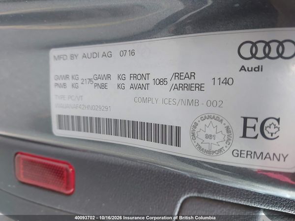 2017 AUDI A4 PREMIUM — I9
