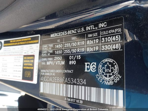2015 MERCEDES-BENZ ML 350 BLUETEC 4MATIC — I9
