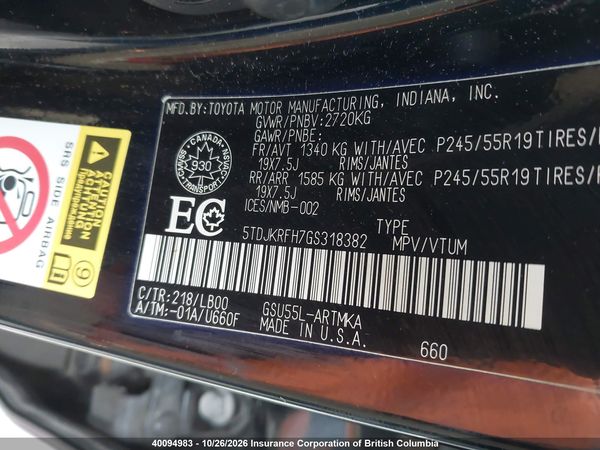 2016 TOYOTA HIGHLANDER xle — I9