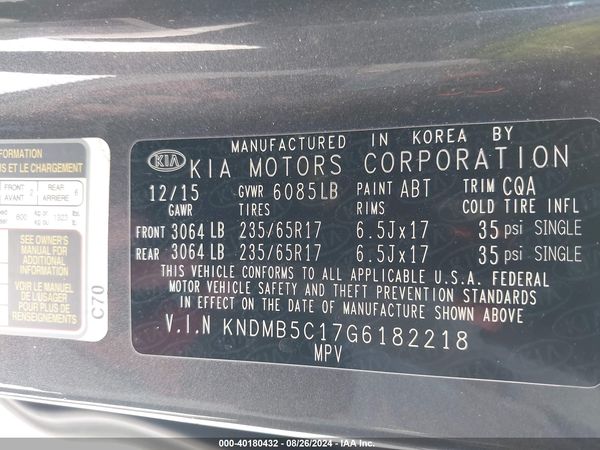 2016 KIA SEDONA LX