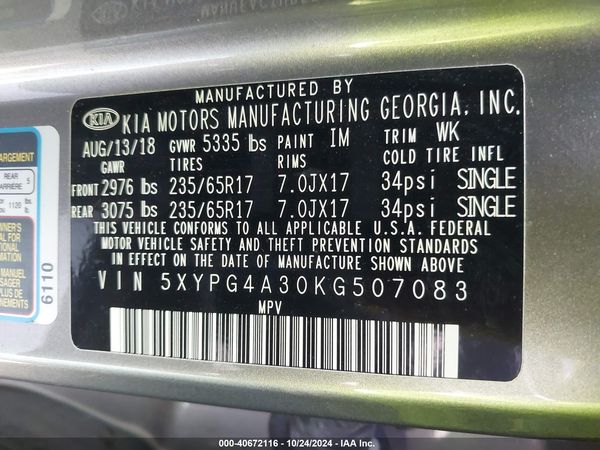 2019 KIA SORENTO 2.4L L