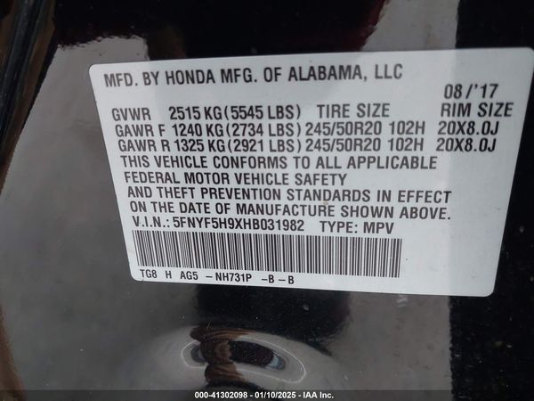2017 HONDA PILOT TOURING