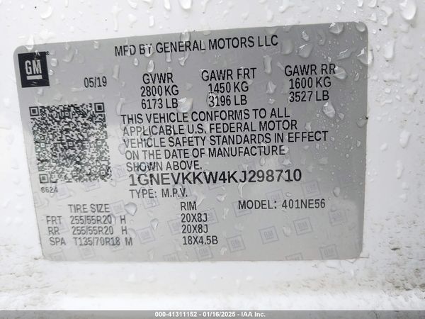 2019 CHEVROLET TRAVERSE High Country — I9