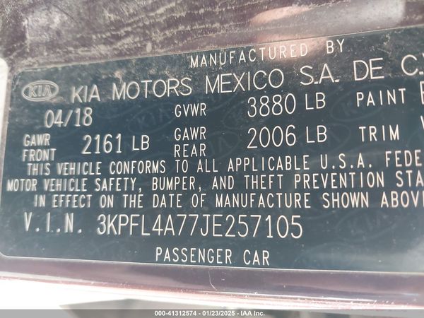 2018 KIA FORTE LX