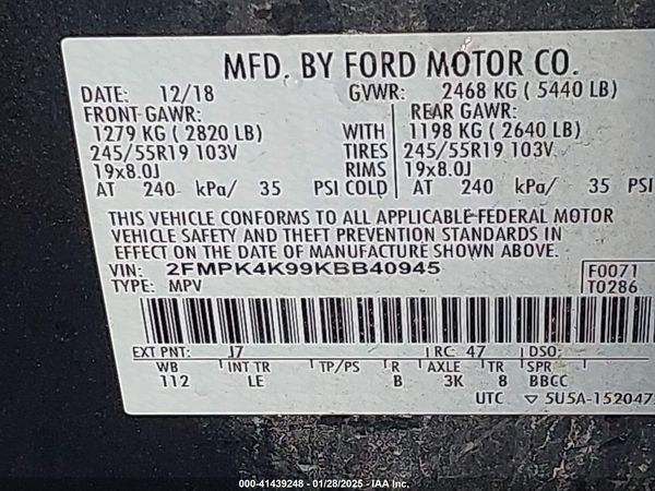 2019 FORD EDGE TITANIUM — I9