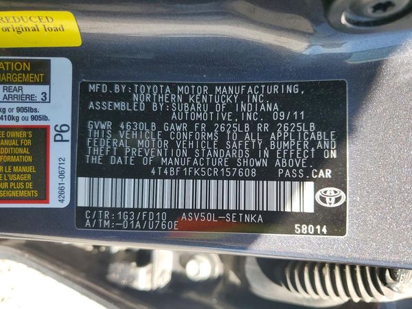 2012 TOYOTA CAMRY